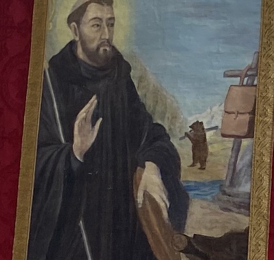 Sankt Gallus / Ulrich Diel Bild des heiligen Gallus auf der Sankt Gallener Wallfahrtsfahne